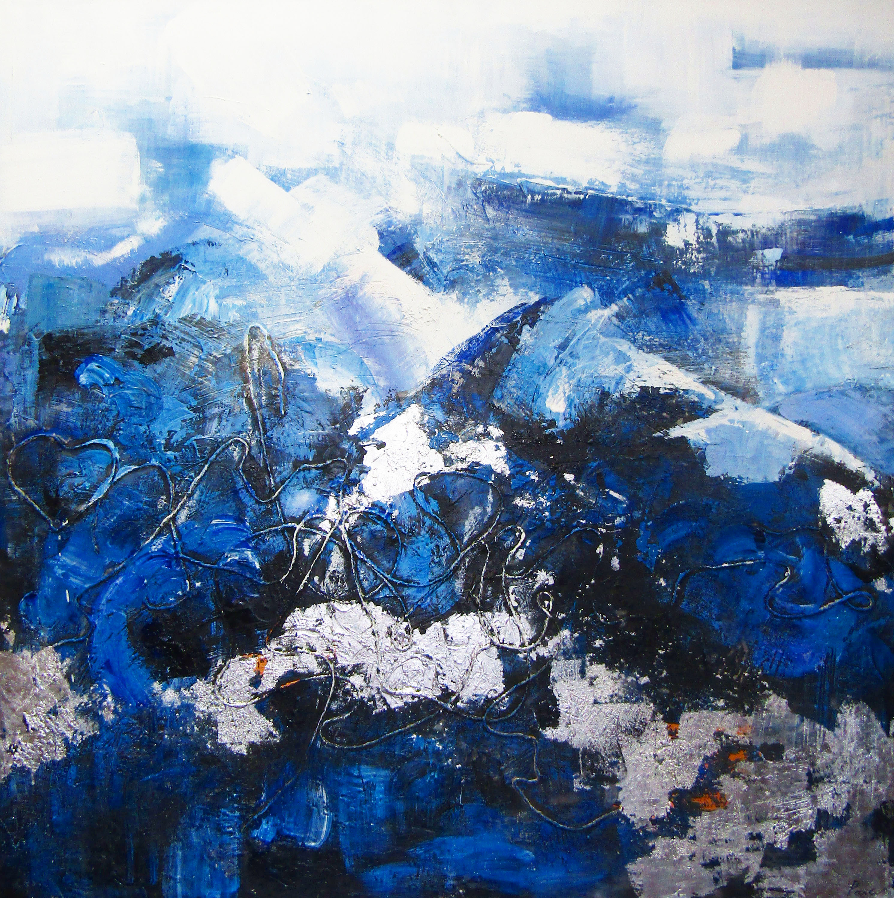 PXFC Wall décor art oil on canvas abstract blue silver black tones